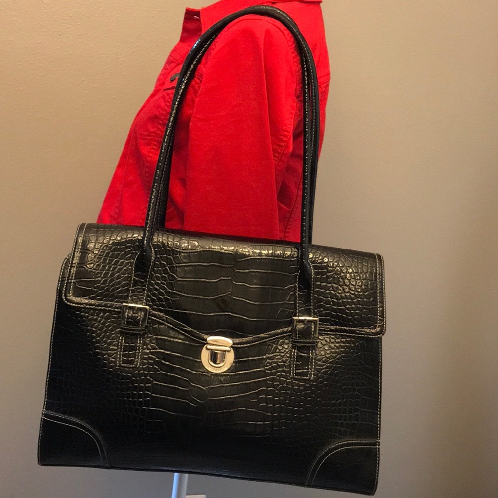 Liz Claiborne black embossed faux croc bag